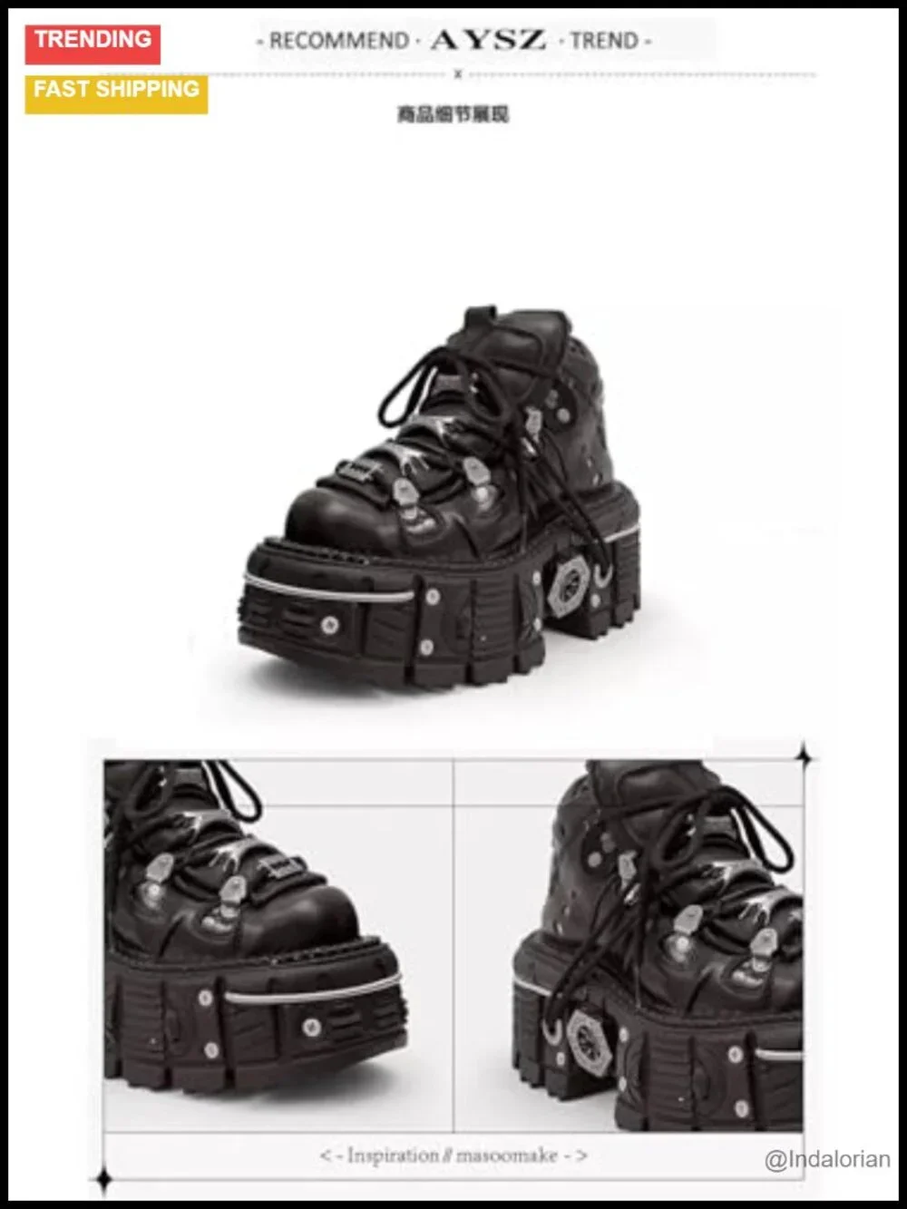 PU Leather Y2K Grunge Punk Platform Derby Shoes Gothic Skull Metal Accent